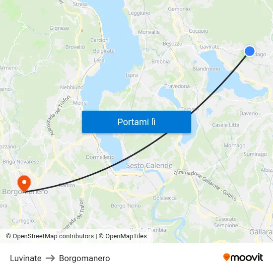 Luvinate to Borgomanero map