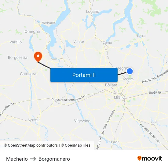 Macherio to Borgomanero map