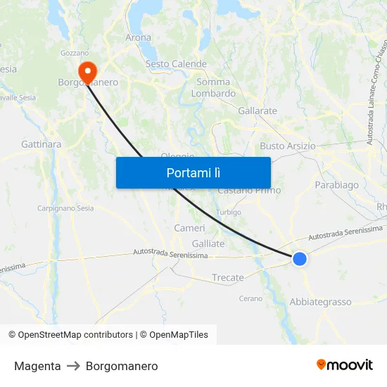 Magenta to Borgomanero map