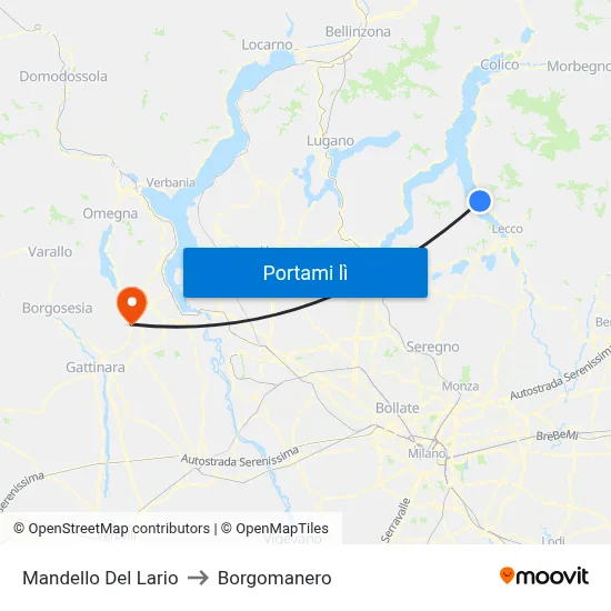 Mandello Del Lario to Borgomanero map