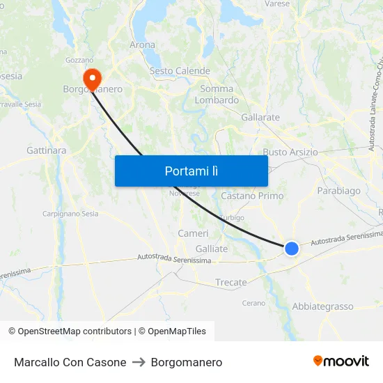 Marcallo Con Casone to Borgomanero map