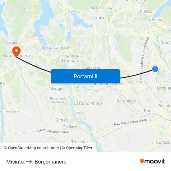 Misinto to Borgomanero map