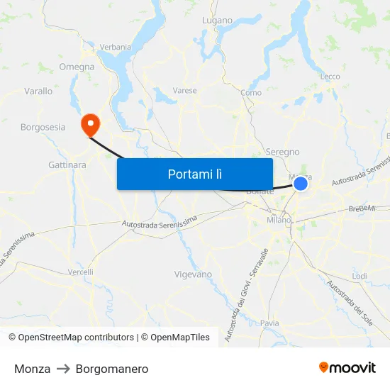 Monza to Borgomanero map
