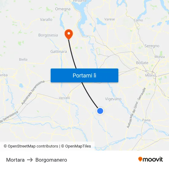 Mortara to Borgomanero map