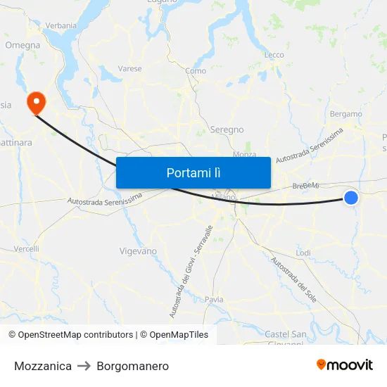 Mozzanica to Borgomanero map