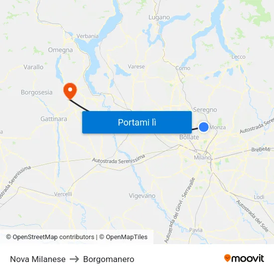 Nova Milanese to Borgomanero map
