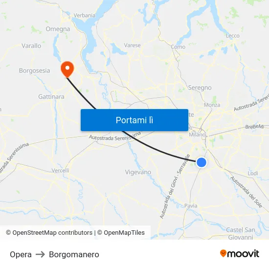 Opera to Borgomanero map