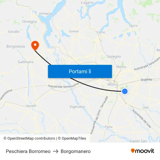 Peschiera Borromeo to Borgomanero map