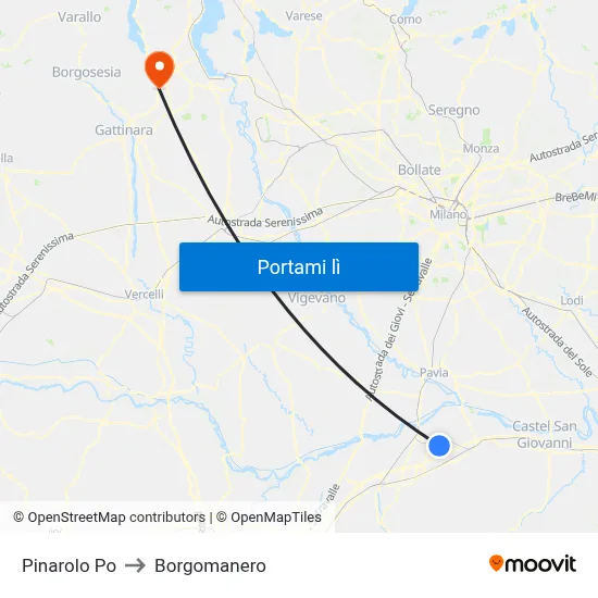 Pinarolo Po to Borgomanero map