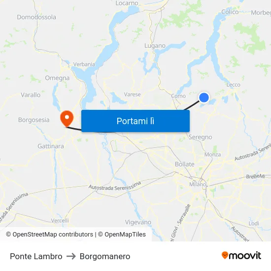 Ponte Lambro to Borgomanero map