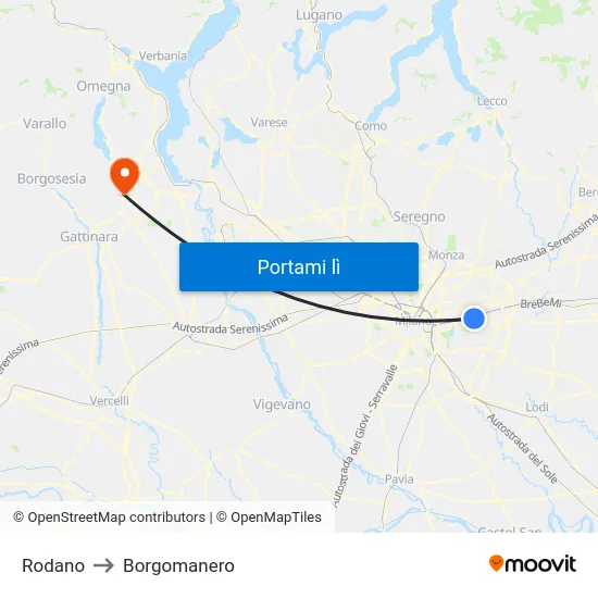 Rodano to Borgomanero map