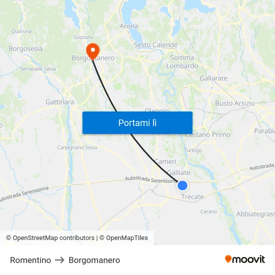 Romentino to Borgomanero map