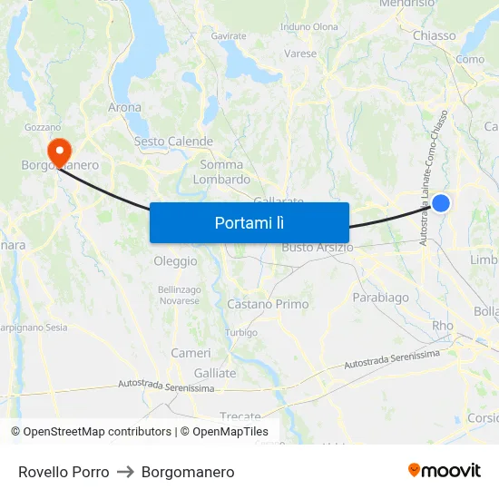 Rovello Porro to Borgomanero map