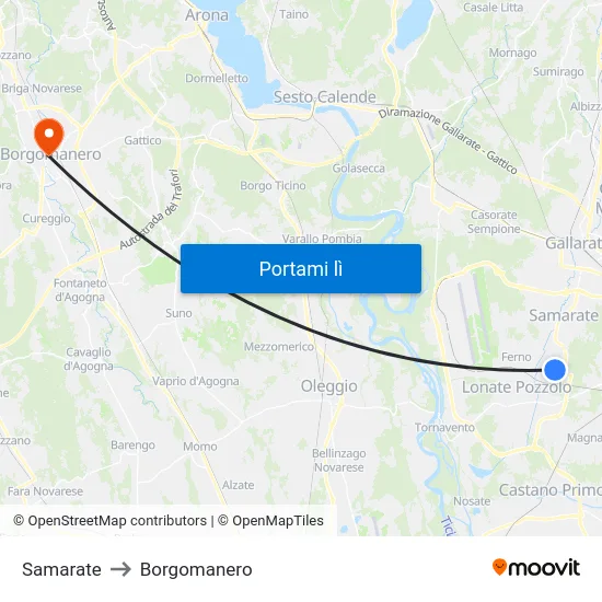 Samarate to Borgomanero map