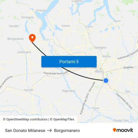 San Donato Milanese to Borgomanero map