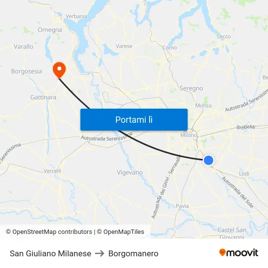 San Giuliano Milanese to Borgomanero map