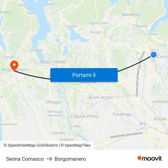 Senna Comasco to Borgomanero map
