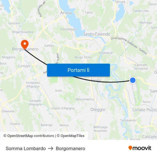 Somma Lombardo to Borgomanero map