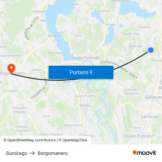 Sumirago to Borgomanero map