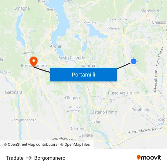 Tradate to Borgomanero map