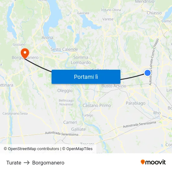 Turate to Borgomanero map