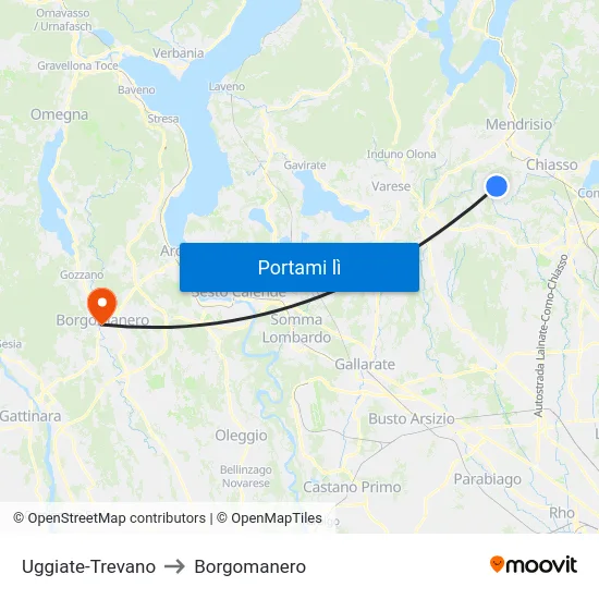 Uggiate-Trevano to Borgomanero map
