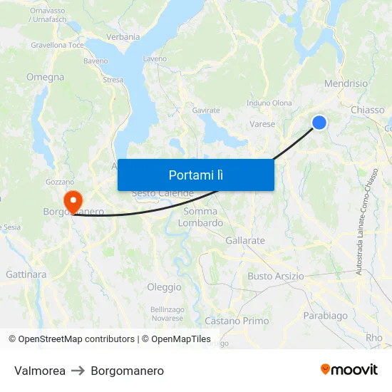 Valmorea to Borgomanero map