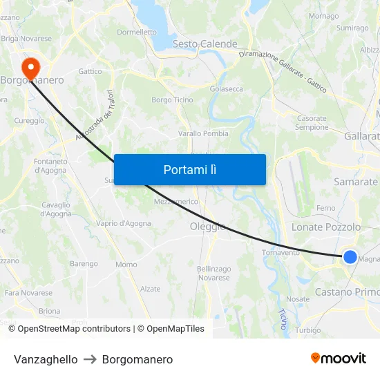 Vanzaghello to Borgomanero map