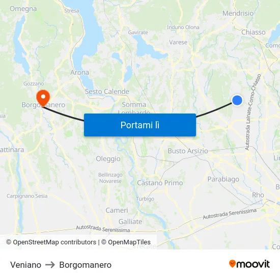 Veniano to Borgomanero map