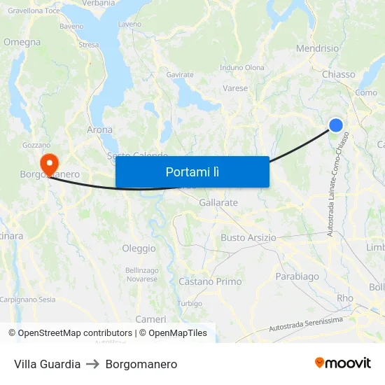 Villa Guardia to Borgomanero map