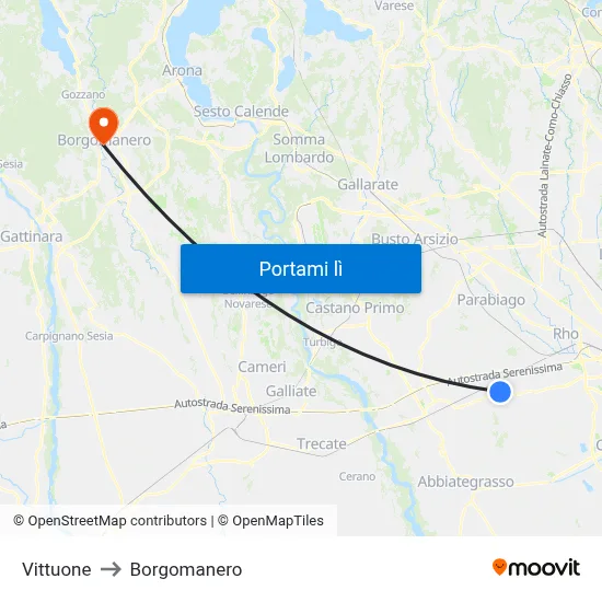 Vittuone to Borgomanero map