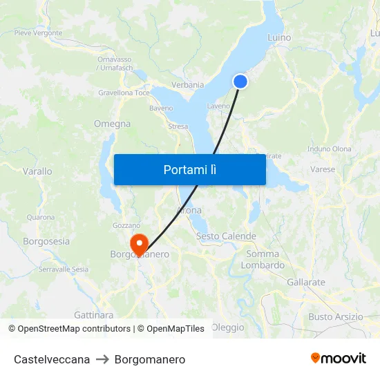 Castelveccana to Borgomanero map