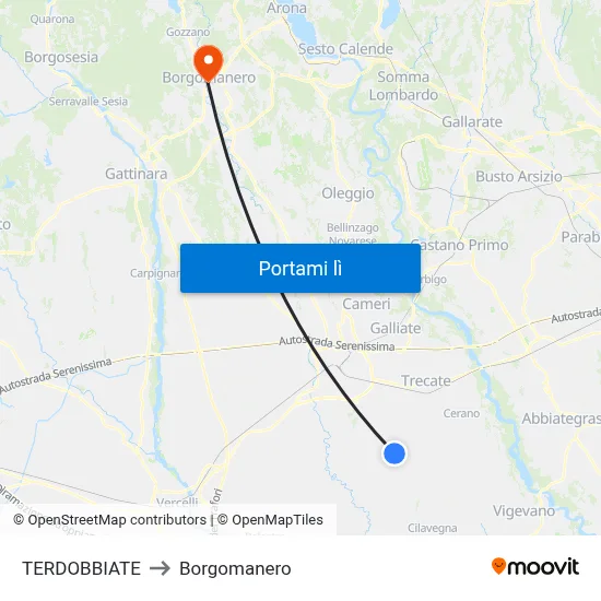TERDOBBIATE to Borgomanero map