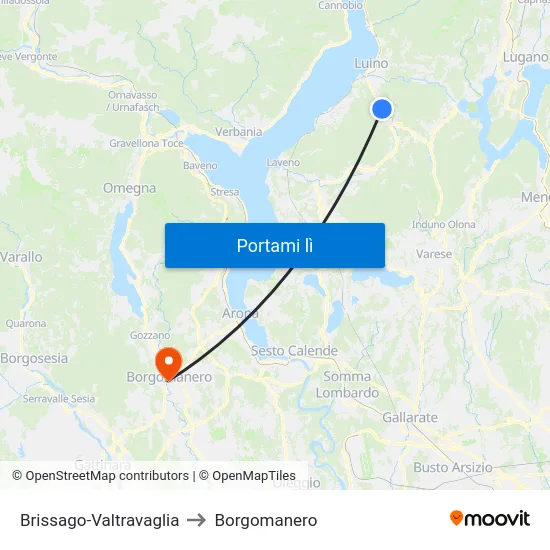 Brissago-Valtravaglia to Borgomanero map