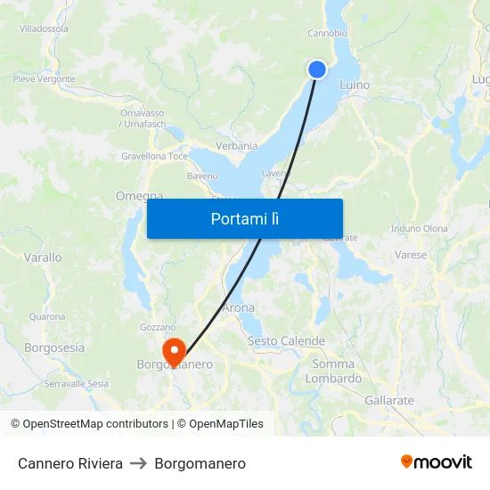 Cannero Riviera to Borgomanero map
