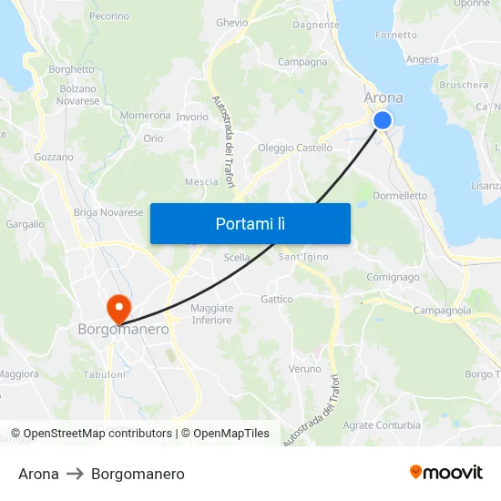 Arona to Borgomanero map