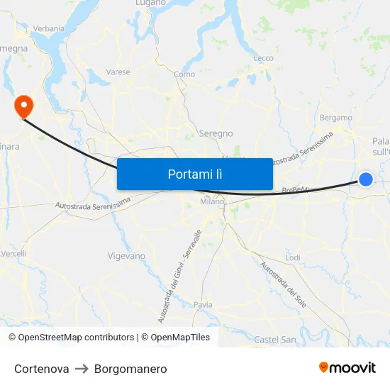 Cortenova to Borgomanero map