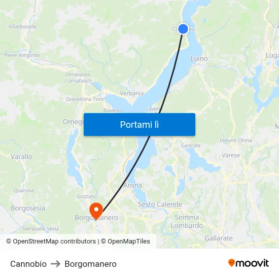 Cannobio to Borgomanero map