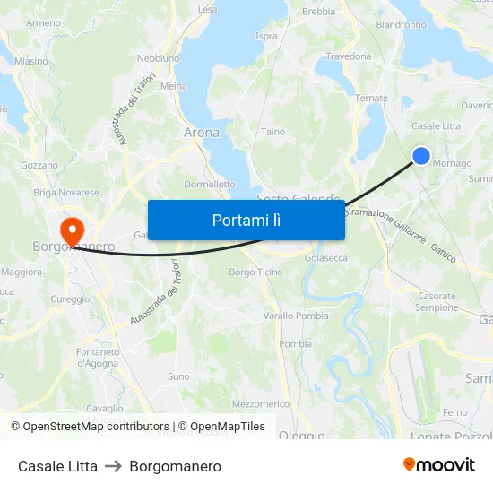 Casale Litta to Borgomanero map