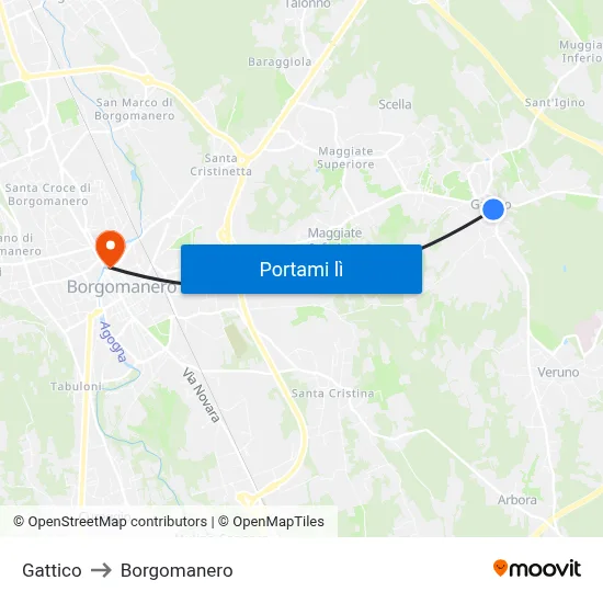 Gattico to Borgomanero map
