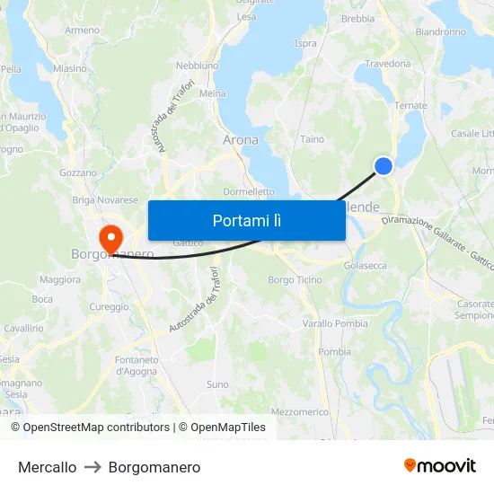 Mercallo to Borgomanero map