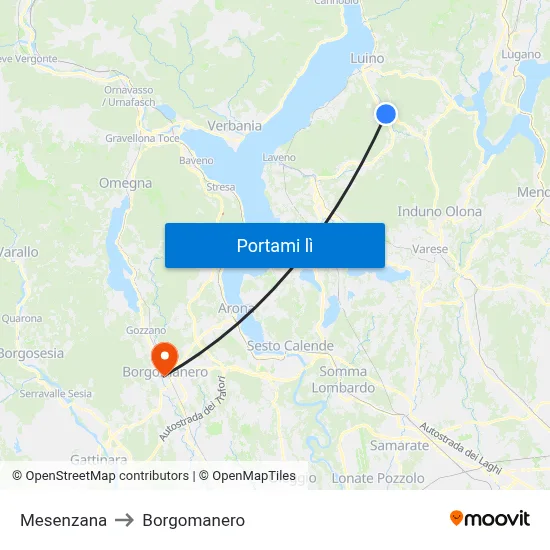 Mesenzana to Borgomanero map