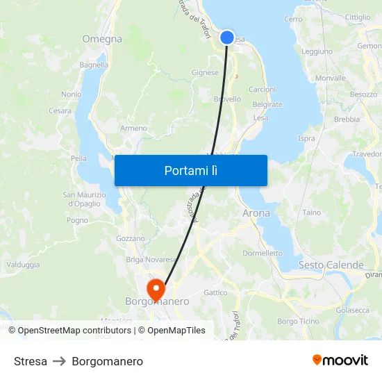Stresa to Borgomanero map