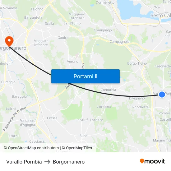 Varallo Pombia to Borgomanero map