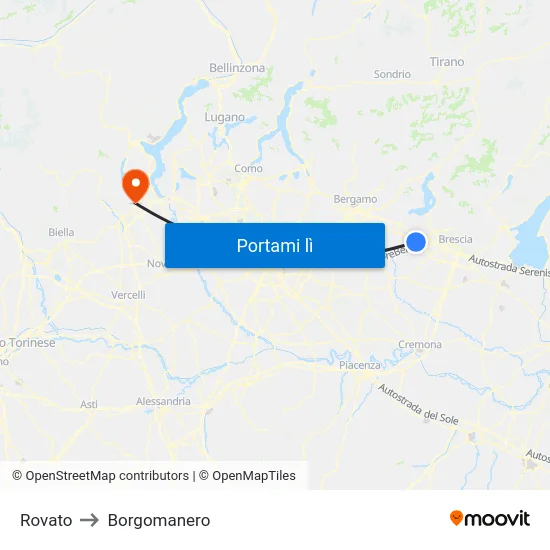 Rovato to Borgomanero map