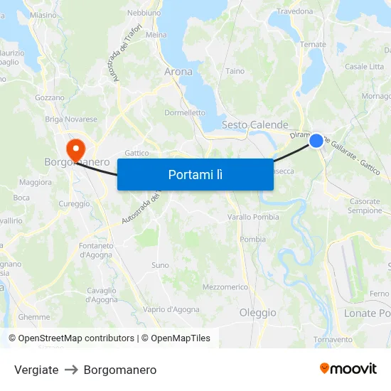 Vergiate to Borgomanero map