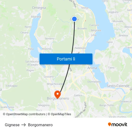 Gignese to Borgomanero map