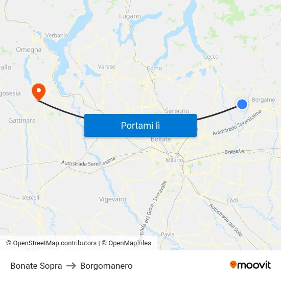 Bonate Sopra to Borgomanero map