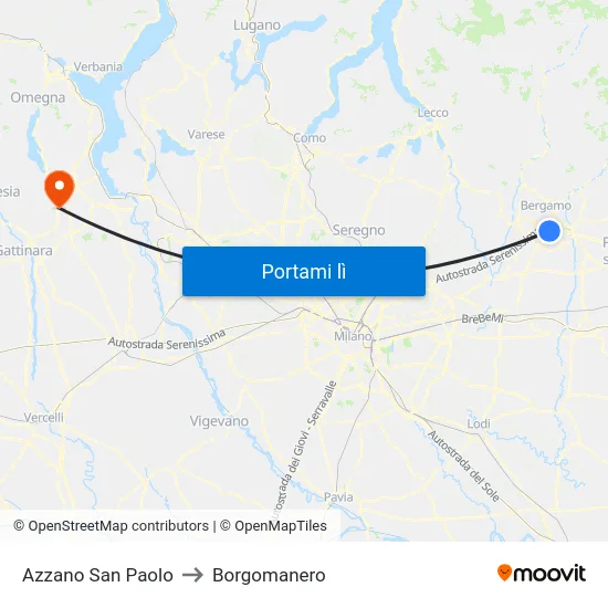 Azzano San Paolo to Borgomanero map