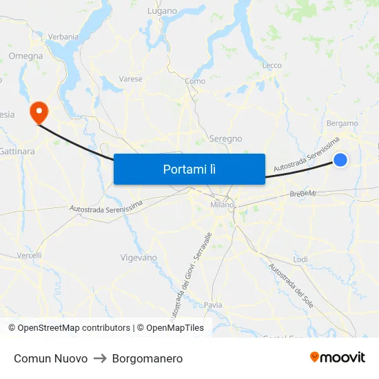 Comun Nuovo to Borgomanero map
